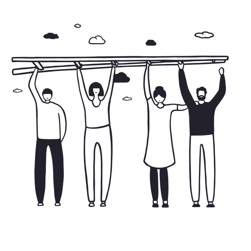 Two figures carrying a ladder together, equal weight on each end